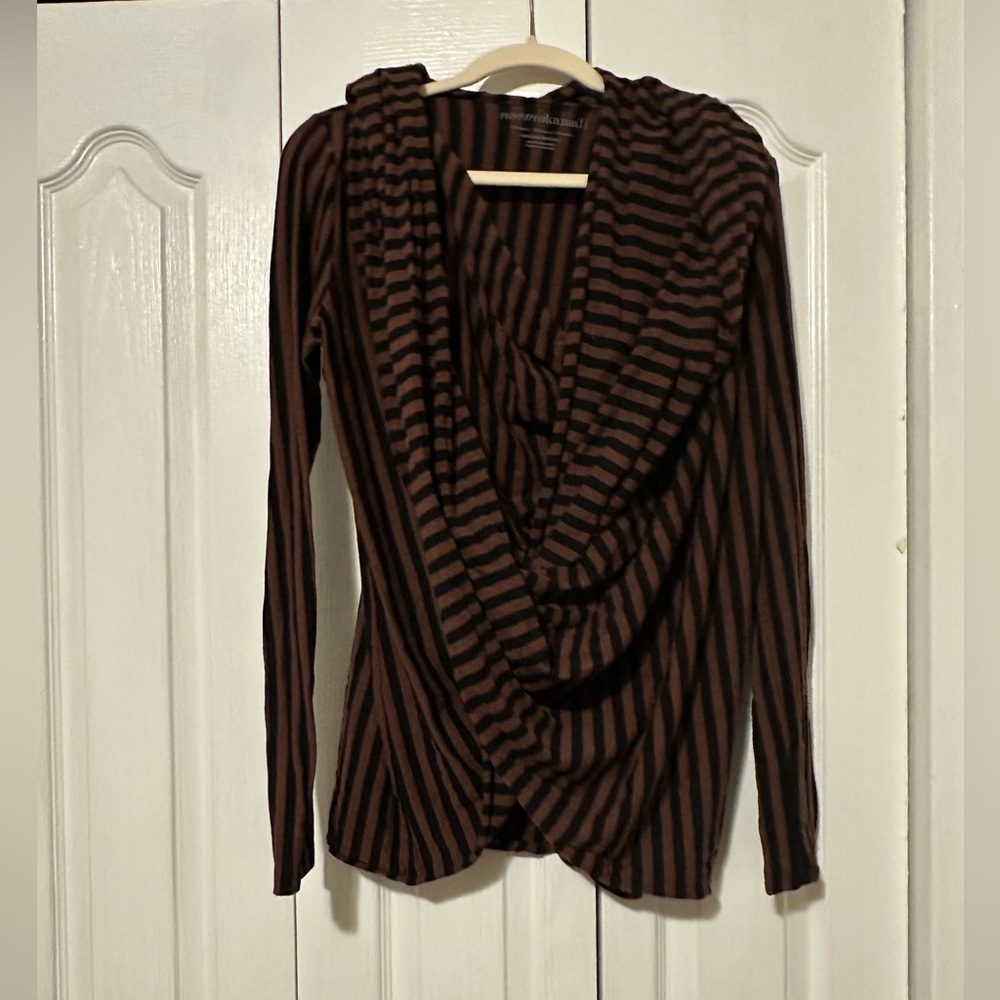 Norma Kamali Brown Cowl Neck Sweater with Vertical Stripes